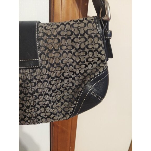 Coach Vintage Soho Black & Grey Signature C & Black Leather Shoulder Bag 6818 - Picture 11 of 16